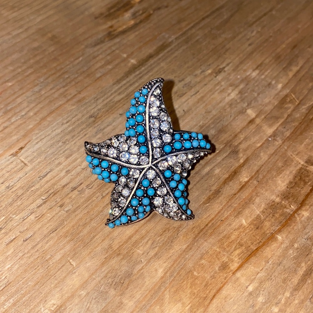 Costume Ring Turquoise & Bling Starfish
